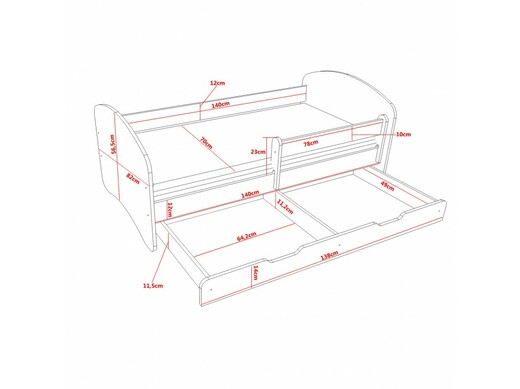 Rozměry dětské postele 140 x 70 se šuplíkem