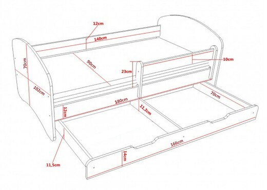 Rozměry dětské postele 180 x 90 se šuplíkem